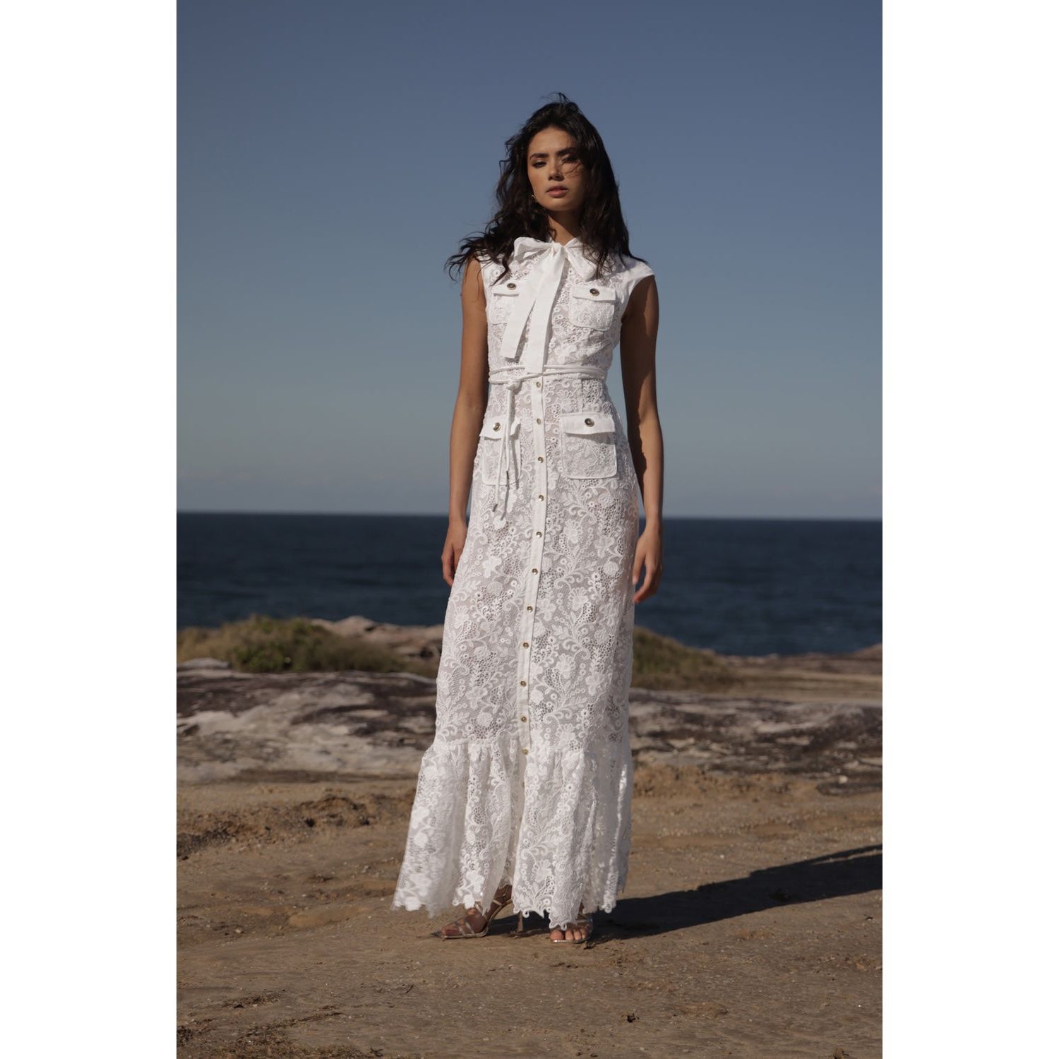 Sonya Moda Layan Lace Maxi Dress In White Formal Event Bridal Shower Size S Nwt